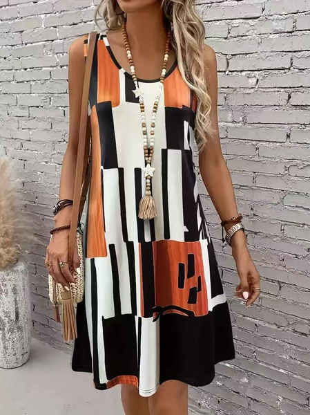 

Women Abstract Summer Dress Crew Neck Sleeveless Tank A-Line Dress, Multicolor, Dresses