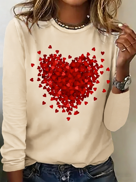 

Casual Long Sleeve Round Neck T-Shirt, Apricot, Long sleeves