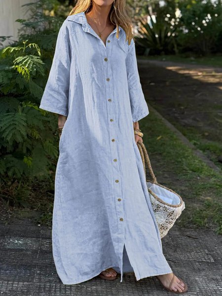 

Casual Plain Shirt Collar Maxi Dress, Light blue, Maxi Dresses
