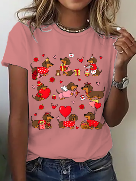 

Casual Valentine's Day Crew Neck Short Sleeve T-shirt, Orange pink, T-shirts