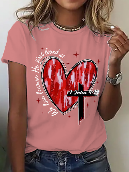 

Casual Text Letters Crew Neck Short Sleeve T-shirt, Orange pink, T-shirts