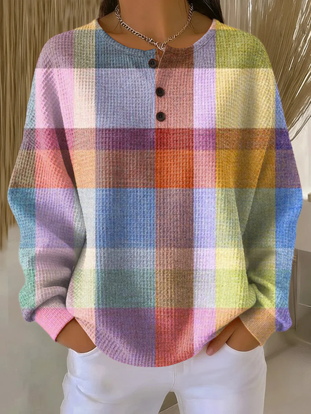 

Casual Crew Neck Plaid Sweatshirt Printing, As picture, Hoodies & Sweatshirts