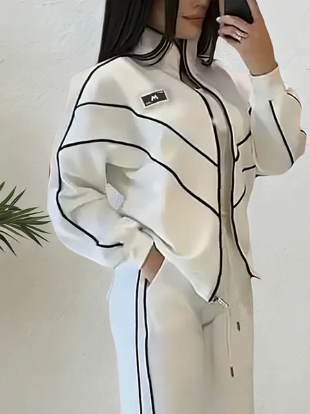 

Casual Buttoned Color Block Jacket, White, Jackets