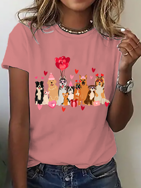

Casual Valentine's Day Crew Neck Short Sleeve T-shirt, Orange pink, T-shirts