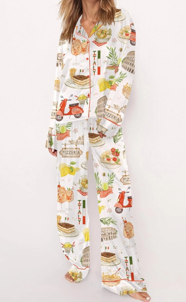 

Spring Floral Art Print Casual Comfy Pajama Set, Color26, Sets