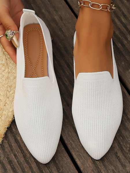 

Elegant Plain Slip On Flat Heel Toe-covered Sandals, White, Flats/Loafers