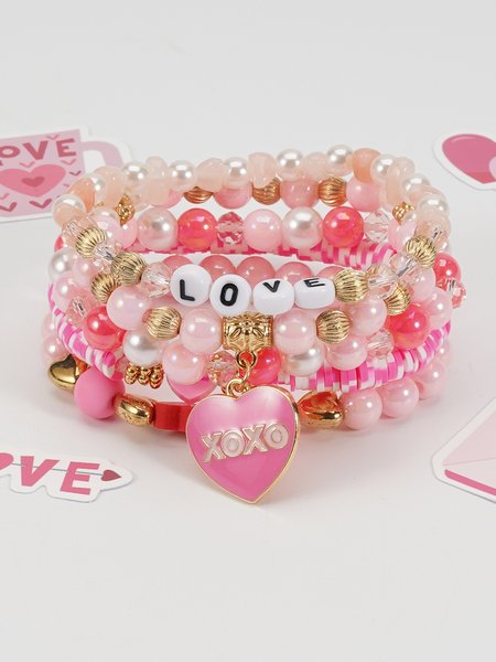 

Bowknot Red Rhinestone Heart Valentine's Day Polymer Clay And Artificial Crystal Spliced ​​multi-layer Elastic Bracelet A Perfect Gift For Best Friends, Color7, Bracelets
