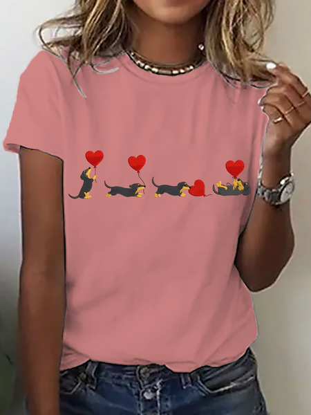

Casual Valentine's Day Crew Neck Short Sleeve T-shirt, Orange pink, T-shirts