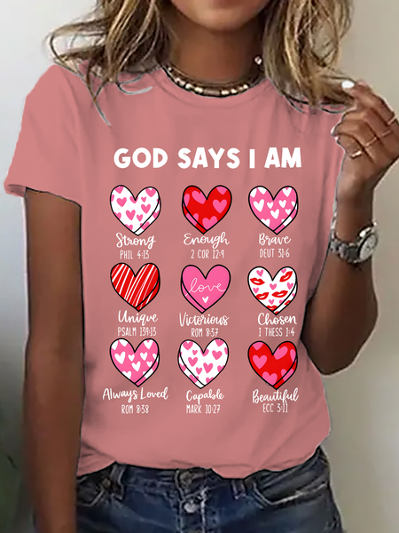 

Casual Valentine's Day Crew Neck Short Sleeve T-shirt, Orange pink, T-shirts