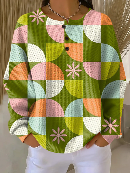 

Women Abstract Crew Neck Printing Casual Spring/Fall Long Sleeve Sweatshirt, Green, Sweatshirts & Hoodies