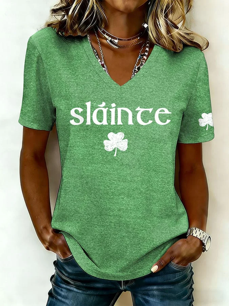 

Women Shamrock Short Sleeve Tee T-shirt V Neck Casual Summer Top, Green, T-Shirts