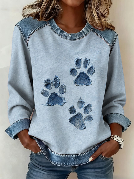 

Women Dog Crew Neck Printing Vintage Spring/Fall Long Sleeve Sweatshirt, Blue, Sweatshirts & Hoodies