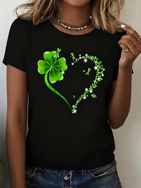 

Women Shamrock Short Sleeve Tee T-shirt Crew Neck Printing Casual Graphic Tee Summer Top, Black, T-Shirts