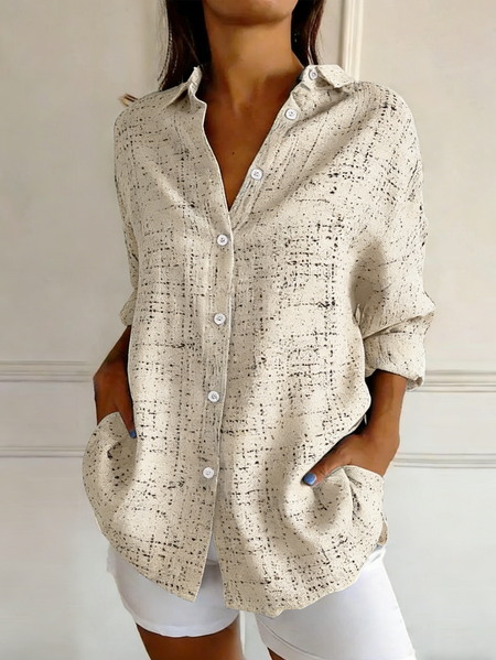 Shirt Collar Long Sleeve Plaid Regular Loose Shirt For Women