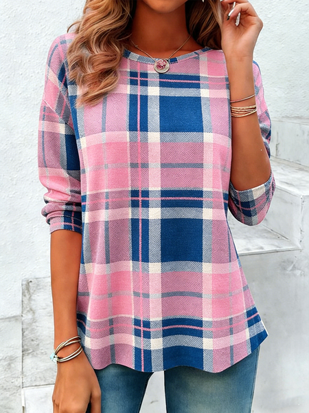 Elegant Geometric Crew Neck Long Sleeve T-shirt