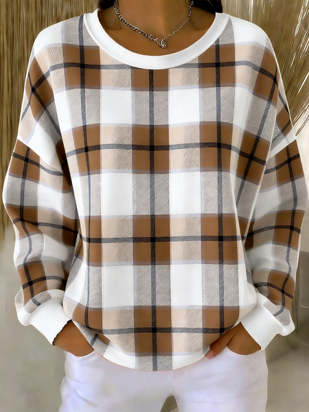 

Vintage Crew Neck Letter Pattern Sweatshirt, Brown, Hoodies & Sweatshirts