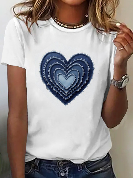 

Women Heart/Cordate Short Sleeve Tee T-shirt Crew Neck Printing Casual Graphic Tee Summer Top, White, T-Shirts