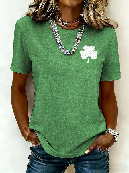 

Casual Shamrock Crew Neck Short Sleeve T-shirt, Green, T-shirts