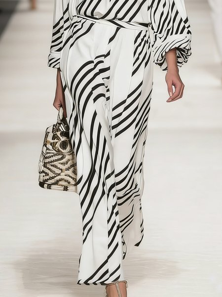 

Urban Striped Printing Straight Pants, White, Pants