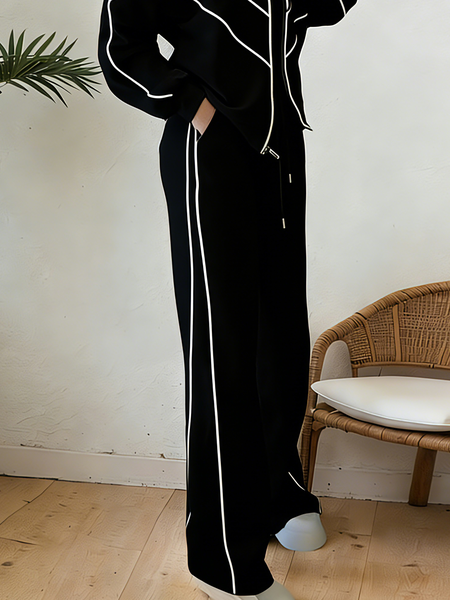 Casual High Waist Wide Leg Pants Color Block H-Line Daily Trousers