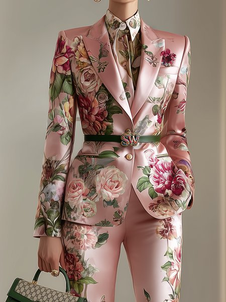 Urban Shoulder Pad Floral Lapel Collar Blazer