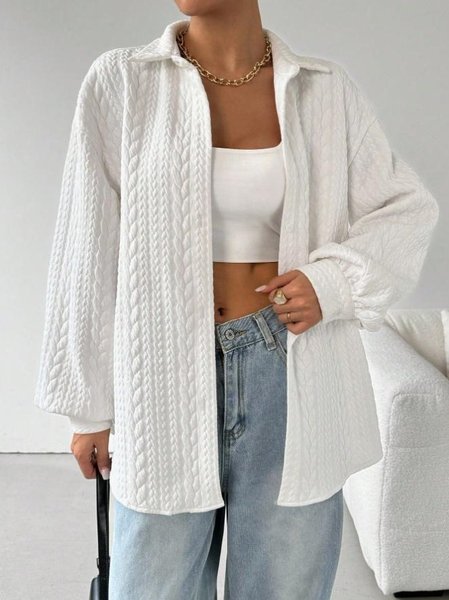 Shirt Collar Long Sleeve Plain Split Joint Regular Micro-Elasticity Loose Button Up Shirt Shirt For Women