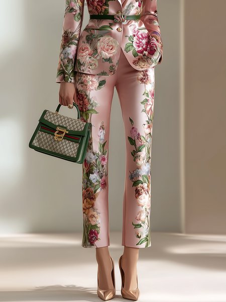 Urban Floral Split Joint Straight Pants No Belt