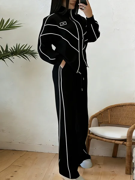 

Casual High Waist Wide Leg Pants Color Block H-Line Daily Trousers, Black, Pants