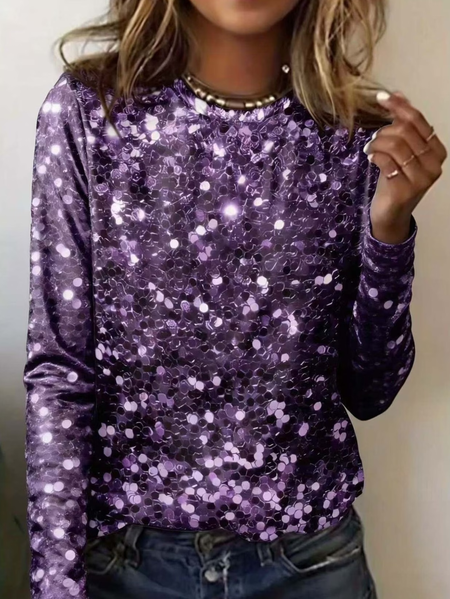 

Women Abstract Long Sleeve Tee T-shirt Crew Neck Printing Casual Graphic Tee Spring/Fall Top, Purple, T-Shirts