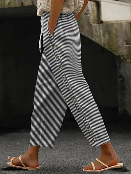 Women Striped Long Pants Casual Spring/Fall Trousers