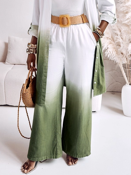 

Vacation Ombre Printing Wide Leg Pants No Belt, Green, Pants
