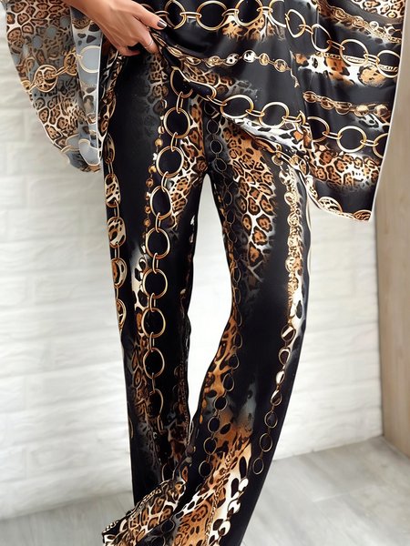 

Urban Chain Animal Print Printing Straight Pants, Black, Pants