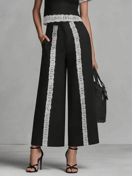 Urban Color Block Straight Pants, Black-white, Pants