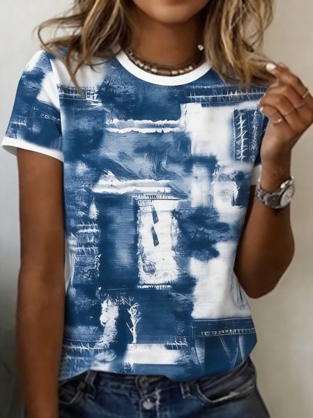 Casual Abstract Crew Neck Short Sleeve T-shirt