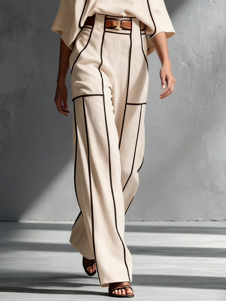 

Casual Color Block Straight Pants Pant No Belt, Apricot, Pants