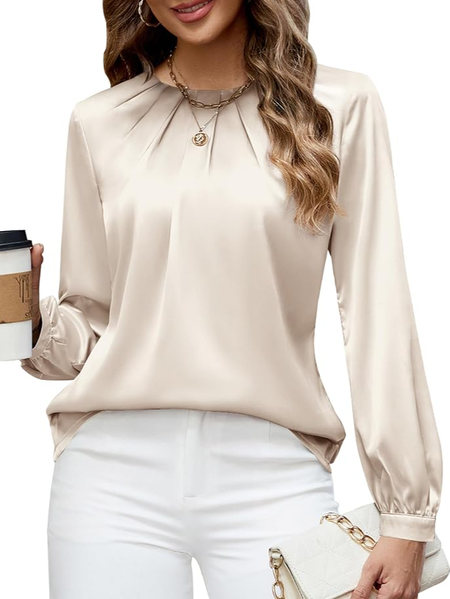 

Long Sleeve Plain Regular Loose Shirt For Women, Apricot, Shirts