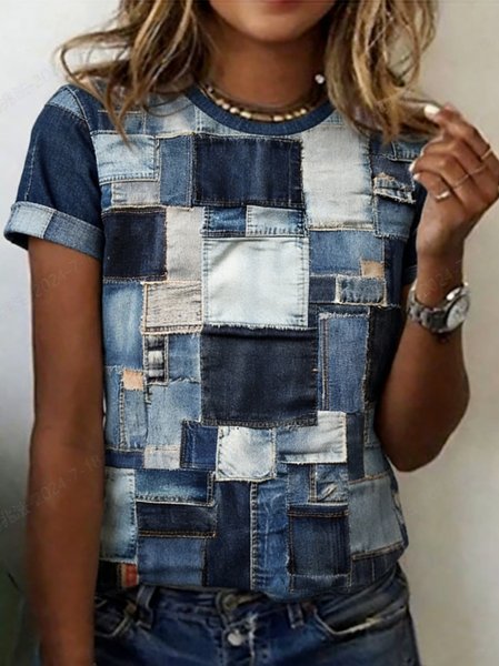 Casual Abstract Crew Neck Short Sleeve T-shirt