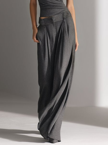 

Casual Plain Buttoned Straight Pants, Gray, Pants