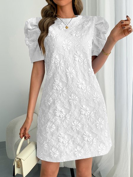 Women Floral Summer Dress Crew Neck Short Sleeve H-Line Dress