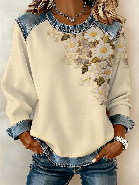 

Vintage Crew Neck Floral Sweatshirt Printing, Apricot, Hoodies & Sweatshirts