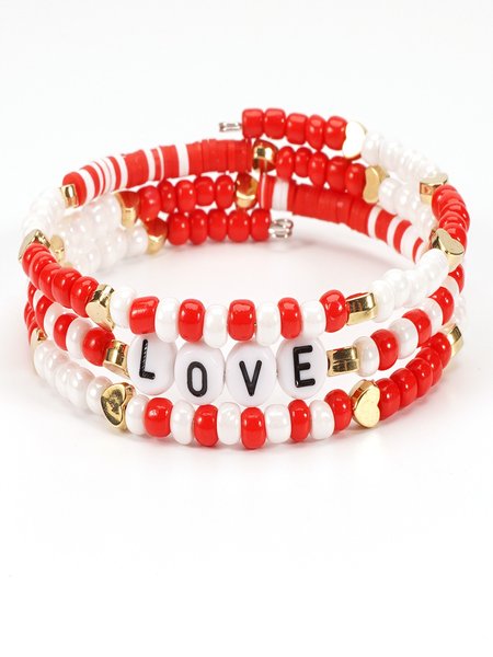 

Valentine's Day Letter Bracelet Xoxo Polymer Clay Heart Love Gift Wrapped Polymer Clay Seed Bead Bracelet, Color6, Bracelets