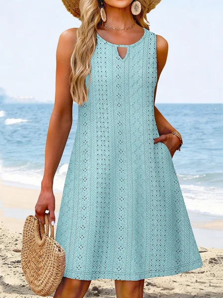 

Women Geometric Summer Dress V Neck Sleeveless Fit & Flare Dress A-Line Dress, Light blue, Short
