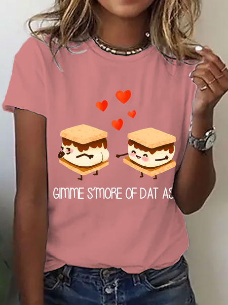 

Casual Valentine's Day Crew Neck Short Sleeve T-shirt, Orange pink, T-shirts