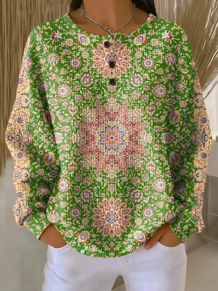 

Women Floral Crew Neck Printing Casual Spring/Fall Long Sleeve Sweatshirt, Green, Sweatshirts & Hoodies
