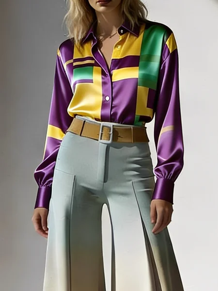 

Urban Geometric Shirt Collar Shirt, As picture, Blouses and Shirts