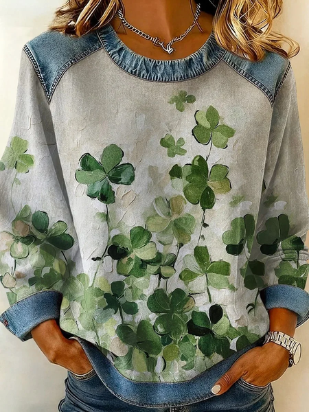 

Women Shamrock Crew Neck Printing Vintage Spring/Fall Long Sleeve Sweatshirt, Gray, Sweatshirts & Hoodies
