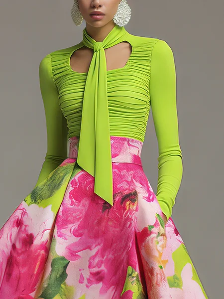 

Elegant Plain Ruched Long Sleeve T-shirt, Green, Tees