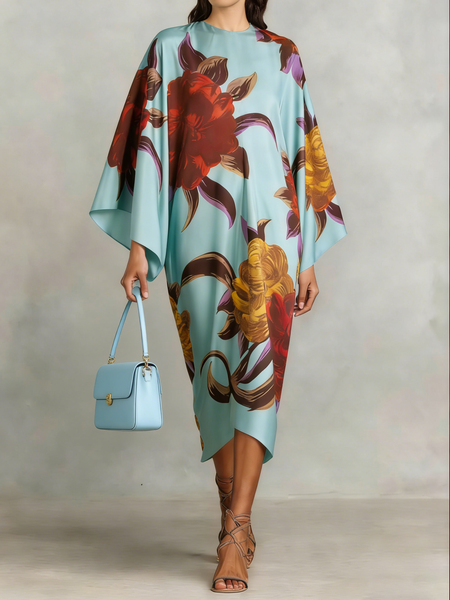 

Urban Floral Crew Neck Midi Dress, As picture, Midi Dresses