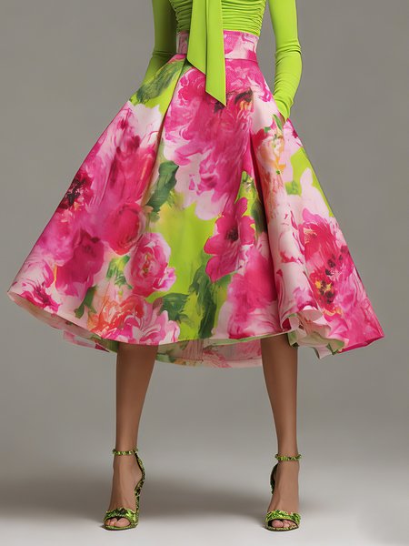 Elegant Printing Floral Midi Skirt