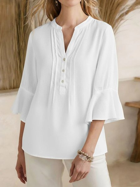 

Casual Plain V Neck Three Quarter Sleeve Blouse, White, Blouses & Shirts